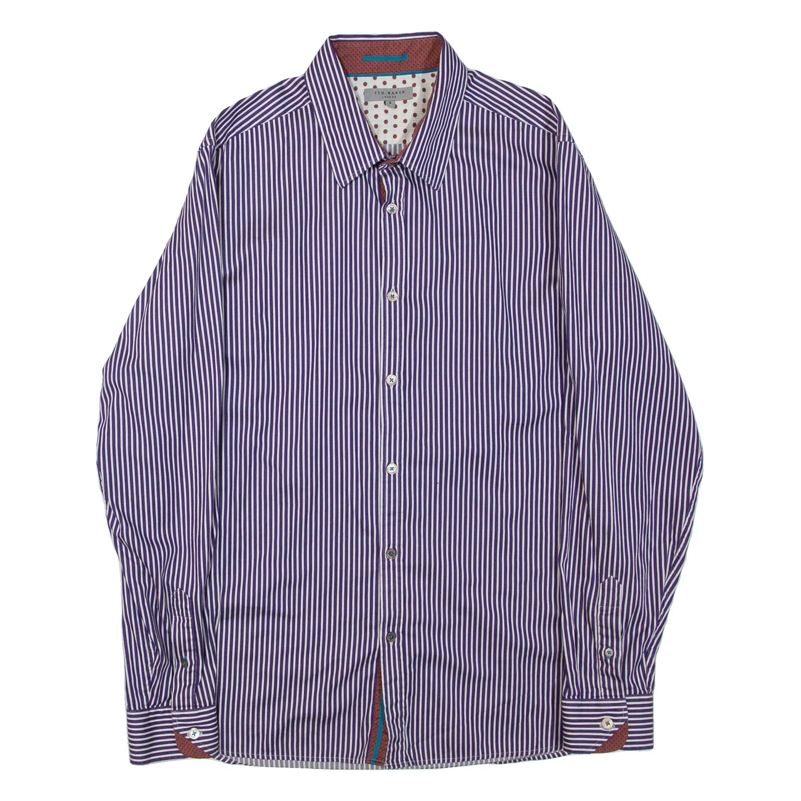 TED BAKER Mens Shirt Purple Striped Long Sleeve L