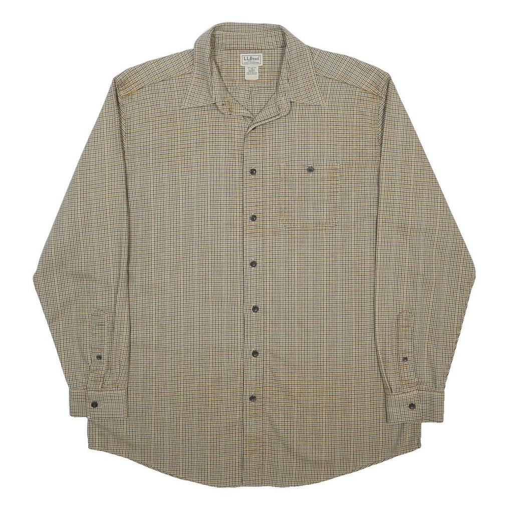 LL BEAN Mens Beige Check Shirt L Casual Long Sleeve Cotton Button