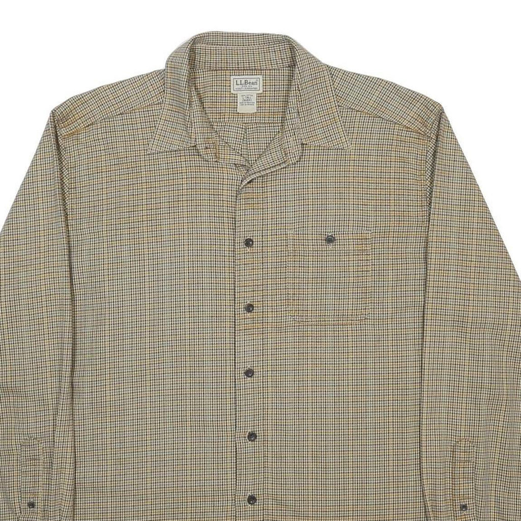 LL BEAN Mens Beige Check Shirt L Casual Long Sleeve Cotton Button