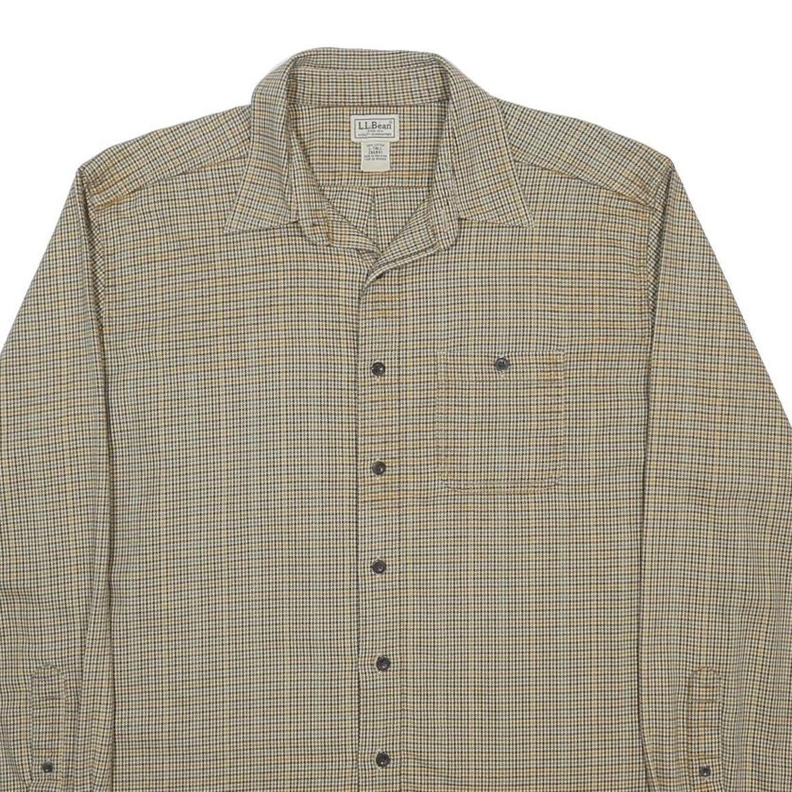 LL BEAN Mens Beige Check Shirt L Casual Long Sleeve Cotton Button