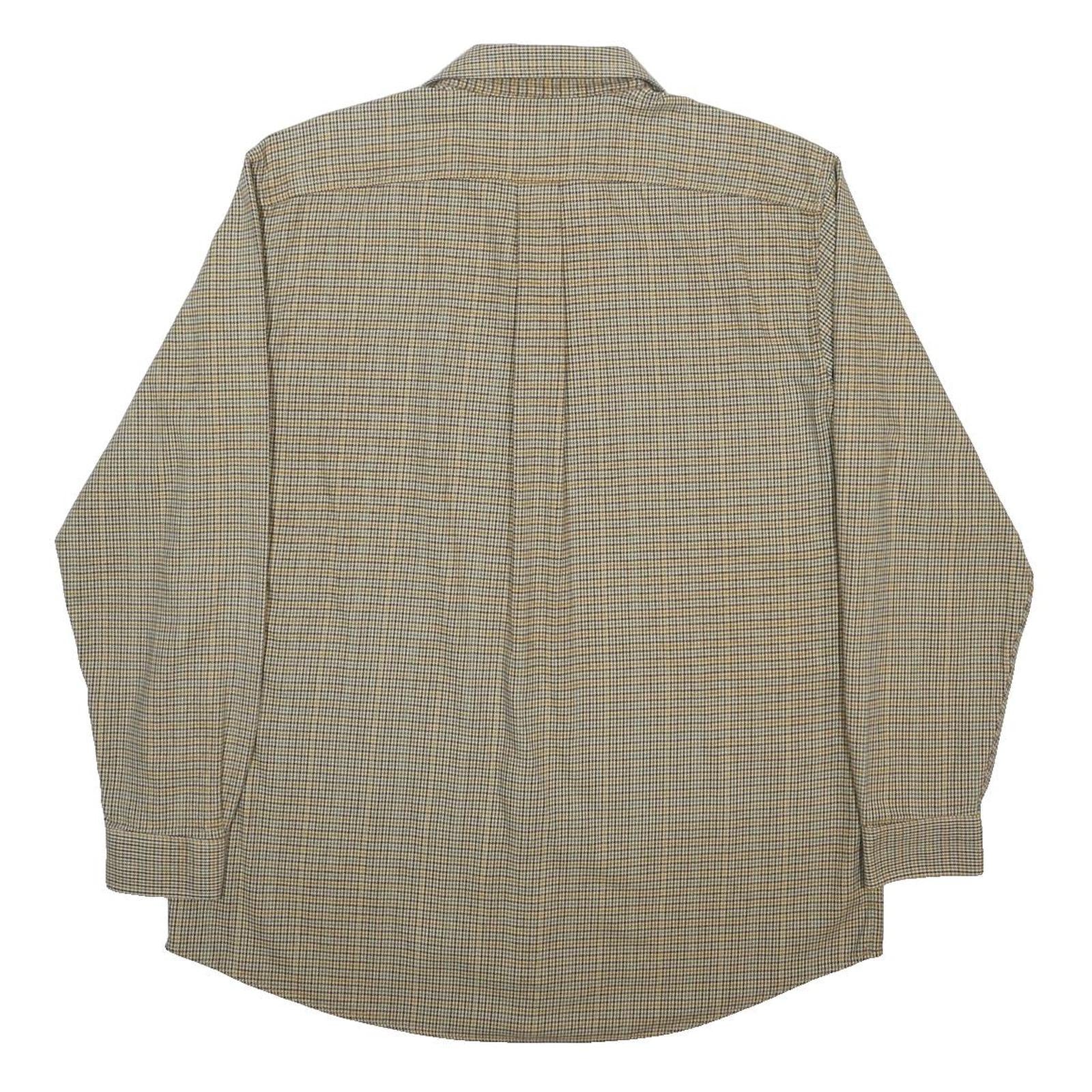 LL BEAN Mens Beige Check Shirt L Casual Long Sleeve Cotton Button