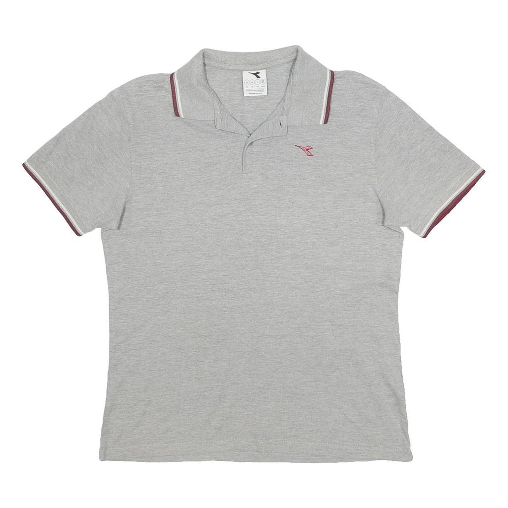 DIADORA Mens Grey Polo Shirt M Short Sleeve Cotton Classic Sportswear