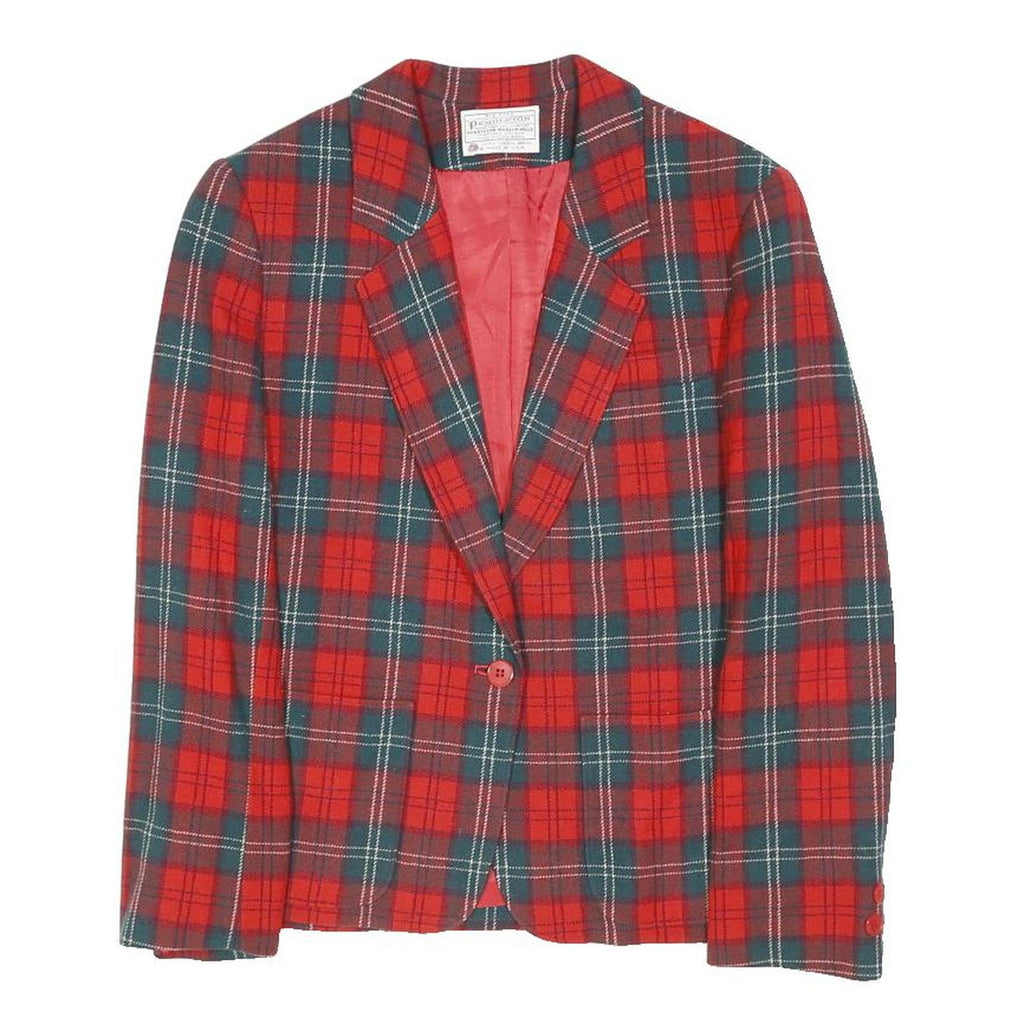 PENDLETON Womens Red & Green Check Jacket S Wool Tailored Blazer Button Closure