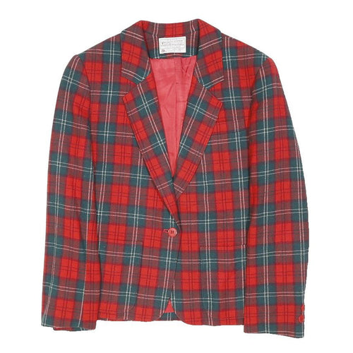 PENDLETON Womens Red & Green Check Jacket S Wool Tailored Blazer Button Closure