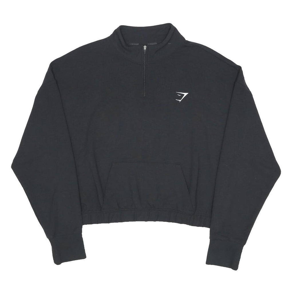GYMSHARK Womens Black Pullover Sweatshirt 2XL Cotton Blend Half Zip Casual
