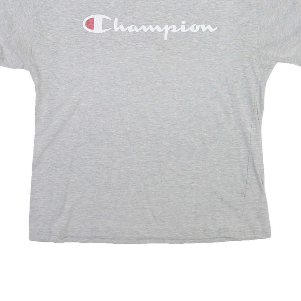 CHAMPION Mens Grey Graphic T-Shirt L Short Sleeve Crew Neck Logo Cotton Jersey