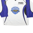 Mens White & Blue Graphic Hockey Jersey XL Long Sleeve V-Neck Sports Logo