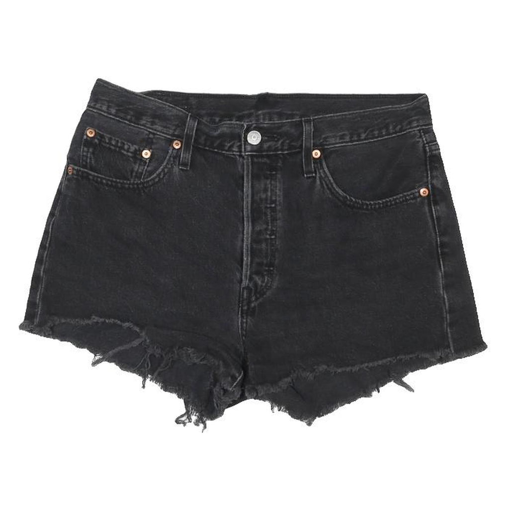 LEVI'S Womens Black Denim Cut-Off Shorts M W32 Distressed Hem Casual