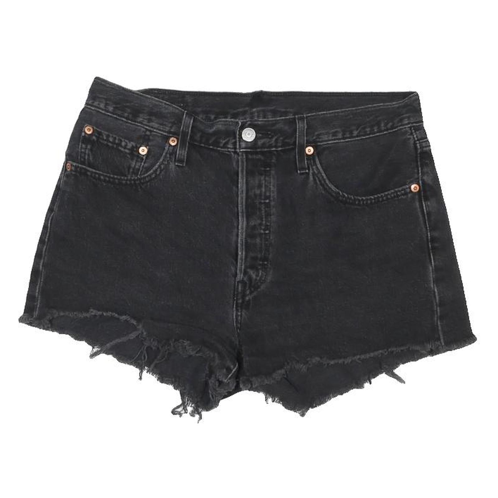 LEVI'S Womens Black Denim Cut-Off Shorts M W32 Distressed Hem Casual