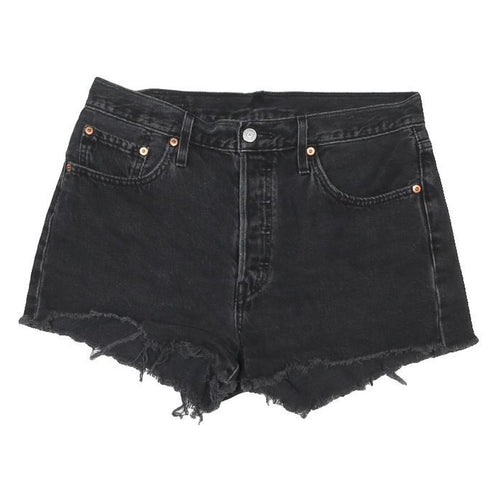 LEVI'S Womens Black Denim Cut-Off Shorts M W32 Distressed Hem Casual