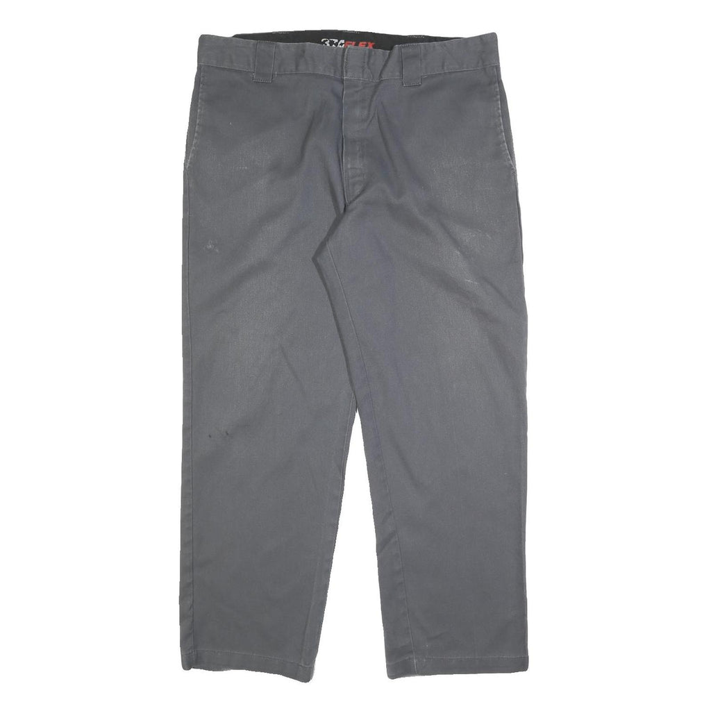 DICKIES Mens Cotton Blend Regular Grey Workwear Trousers W38 L30 Zip Closure
