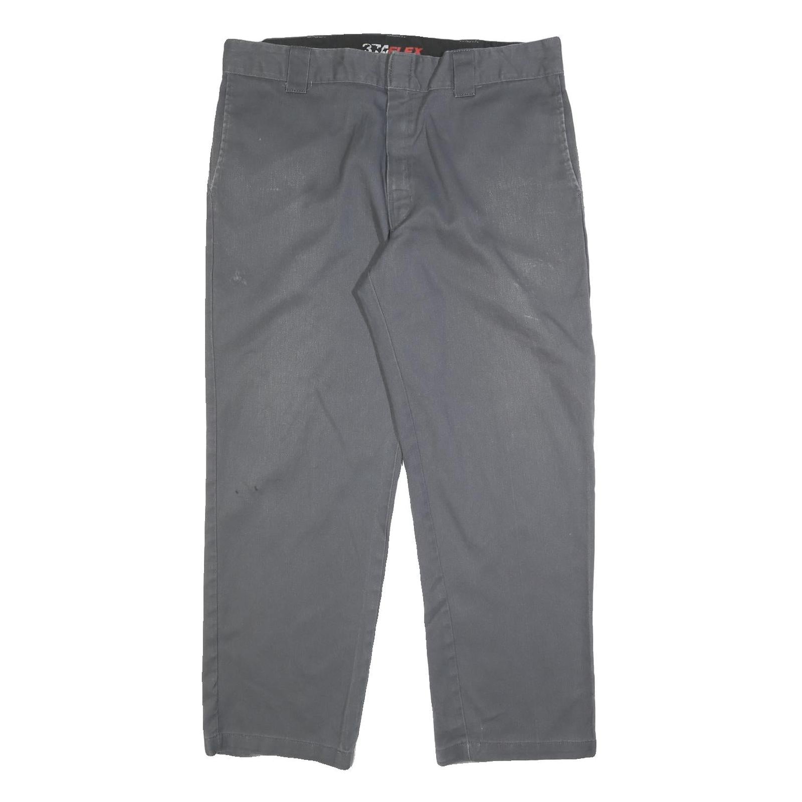 DICKIES Mens Cotton Blend Regular Grey Workwear Trousers W38 L30 Zip Closure