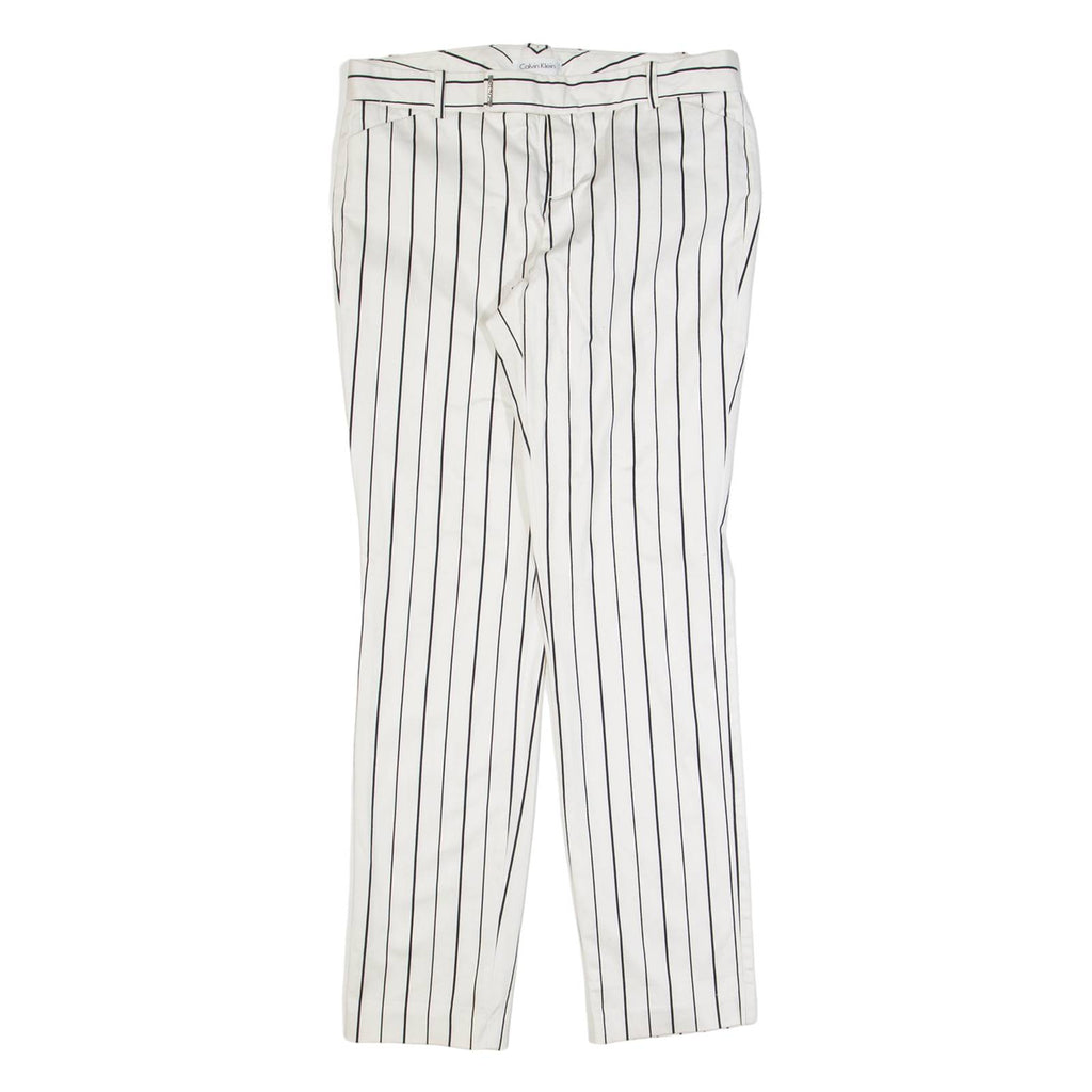 CALVIN KLEIN Striped Womens Trousers White Slim Tapered W30 L28