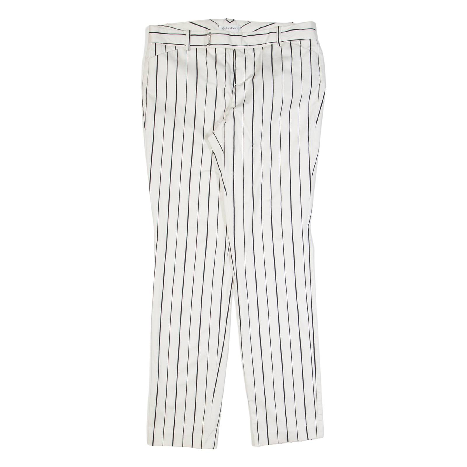 CALVIN KLEIN Striped Womens Trousers White Slim Tapered W30 L28
