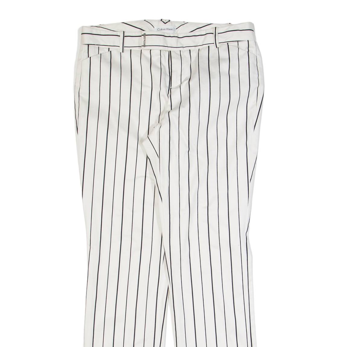 CALVIN KLEIN Striped Womens Trousers White Slim Tapered W30 L28
