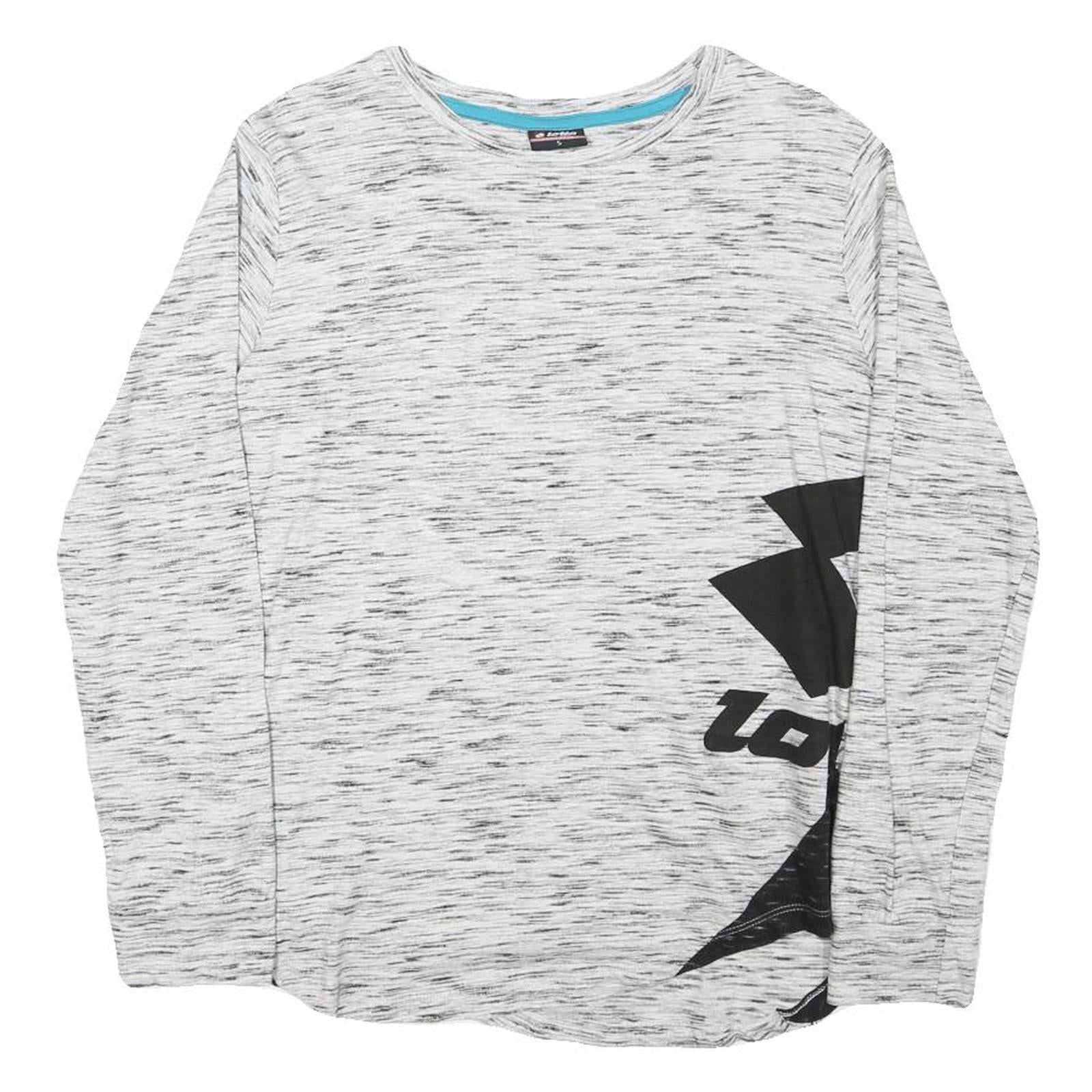 LOTTO Womens White & Black Graphic T-Shirt S Long Sleeve Crew Neck Cotton Blend