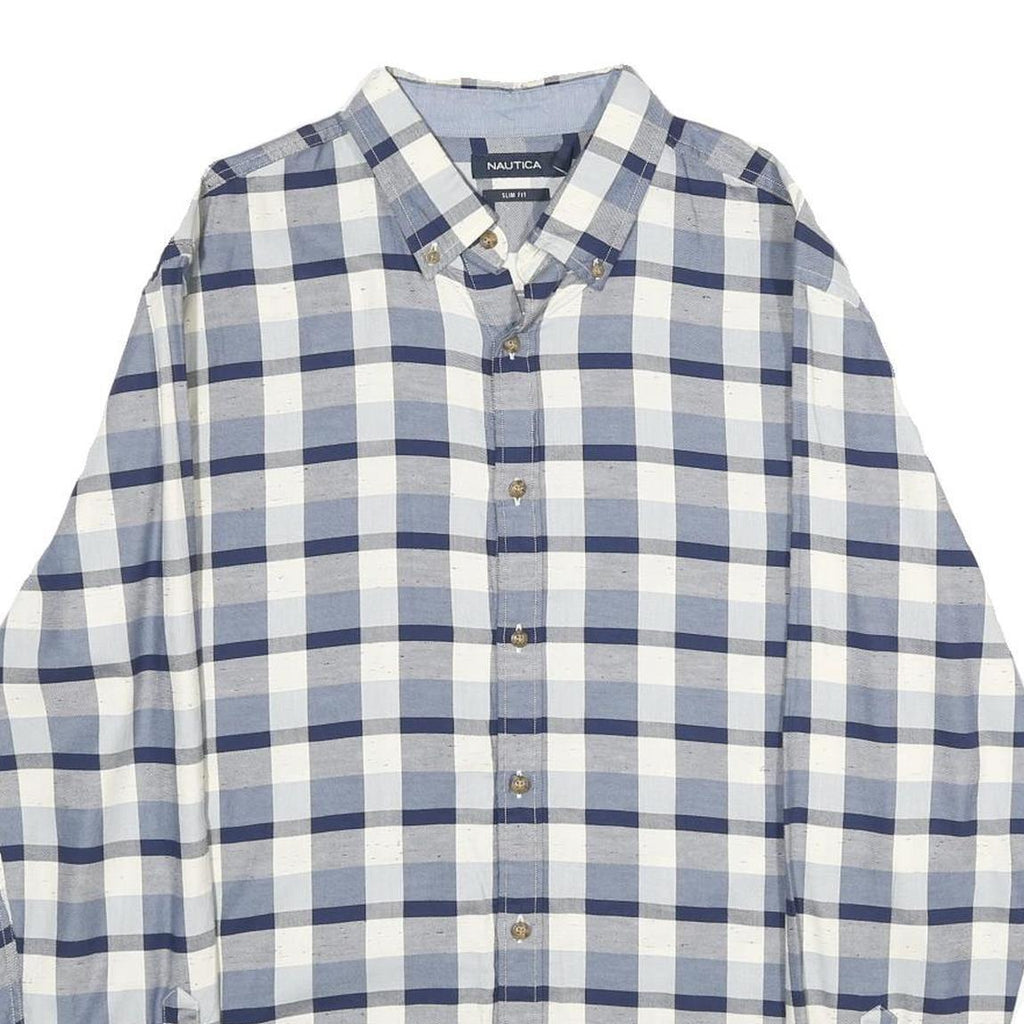 NAUTICA Mens Blue & White Check Shirt XL Button Down Cotton Long Sleeve Casual