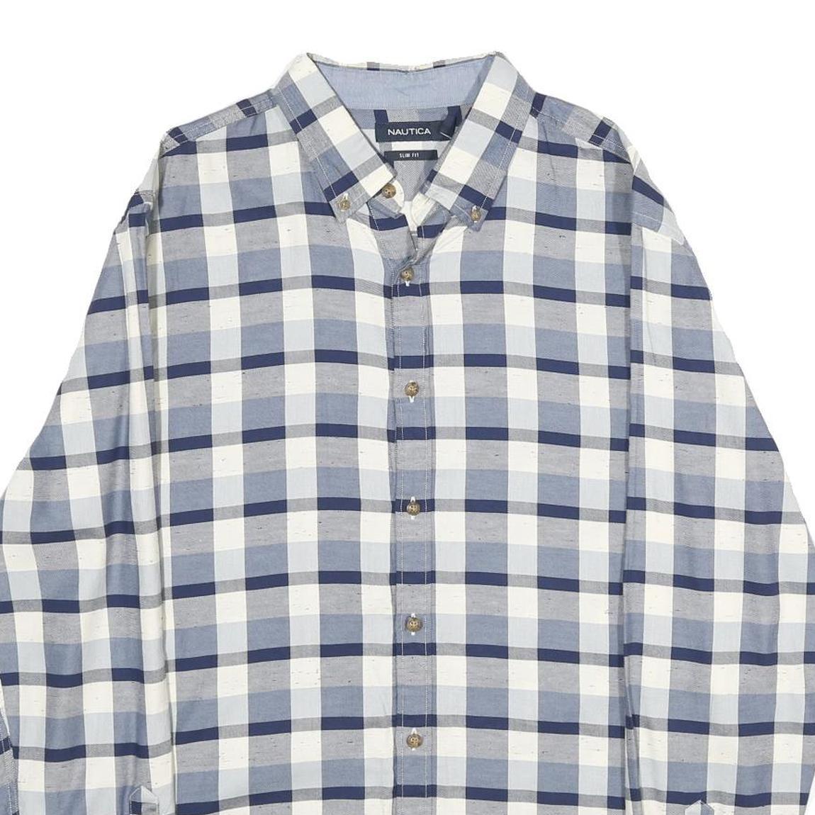 NAUTICA Mens Blue & White Check Shirt XL Button Down Cotton Long Sleeve Casual
