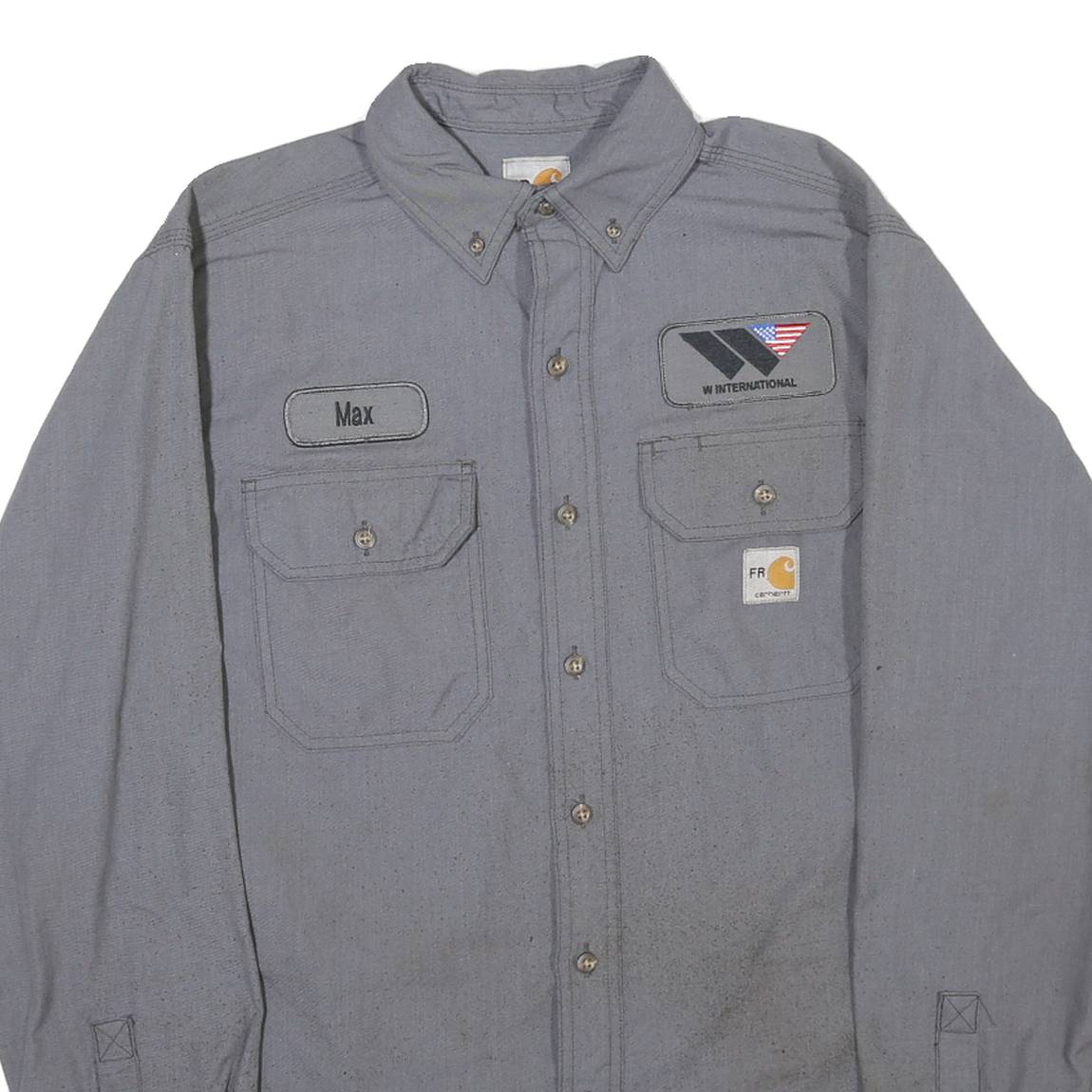 CARHARTT Mens Grey Plain Work Shirt S Button-Down Collar Long Sleeve Durable