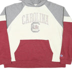 CHAMPION Womens Grey & Cream & Maroon Carolina Pullover Hoodie L Cotton Blend
