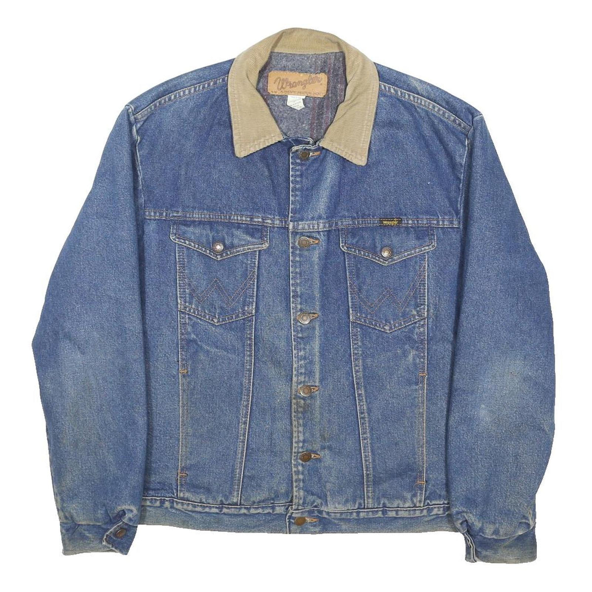 WRANGLER Mens Blue Denim Button Jacket L Cotton Blend Classic Retro