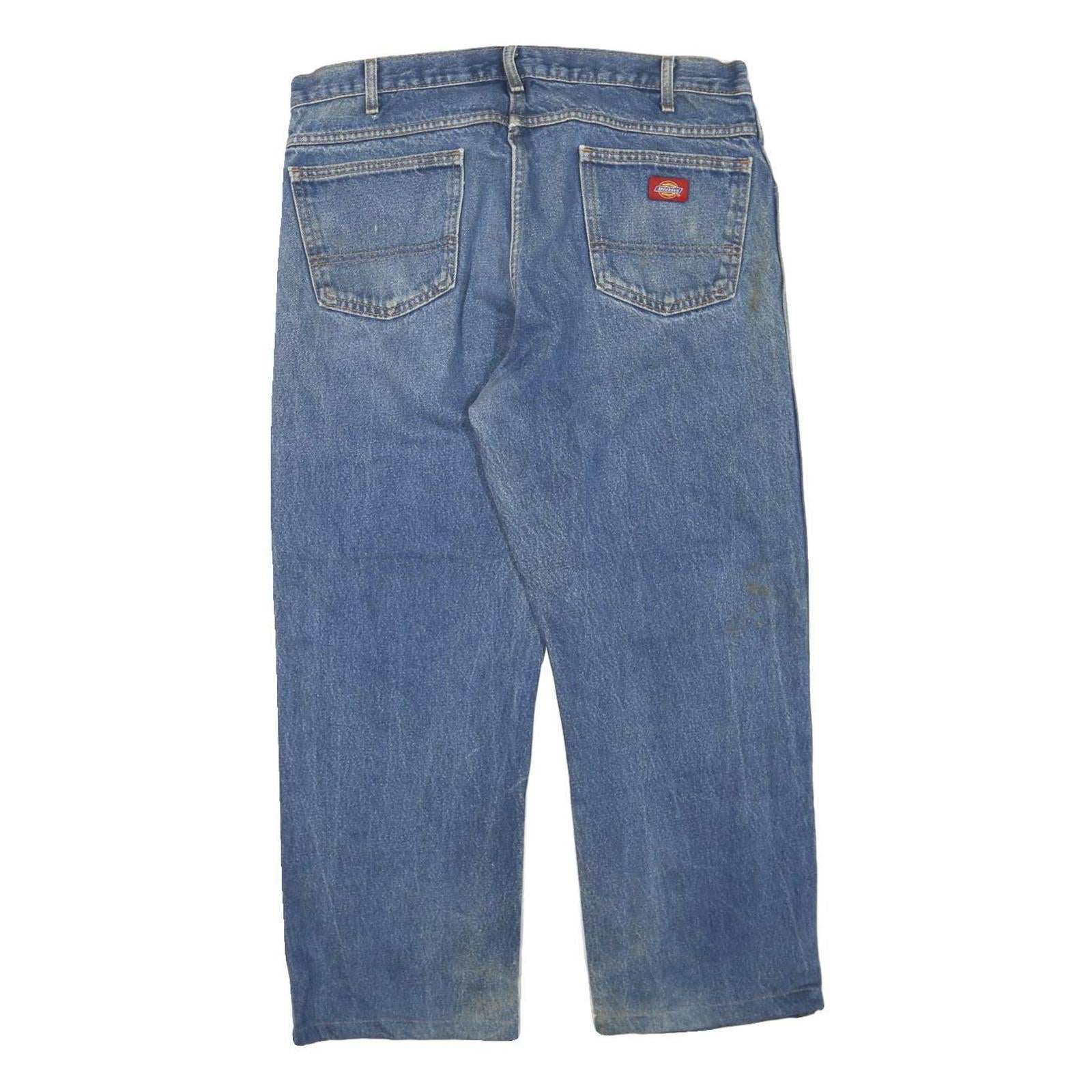 DICKIES Mens Blue Regular Fit Straight Denim Jeans W36 L26 Workwear Zip Closure