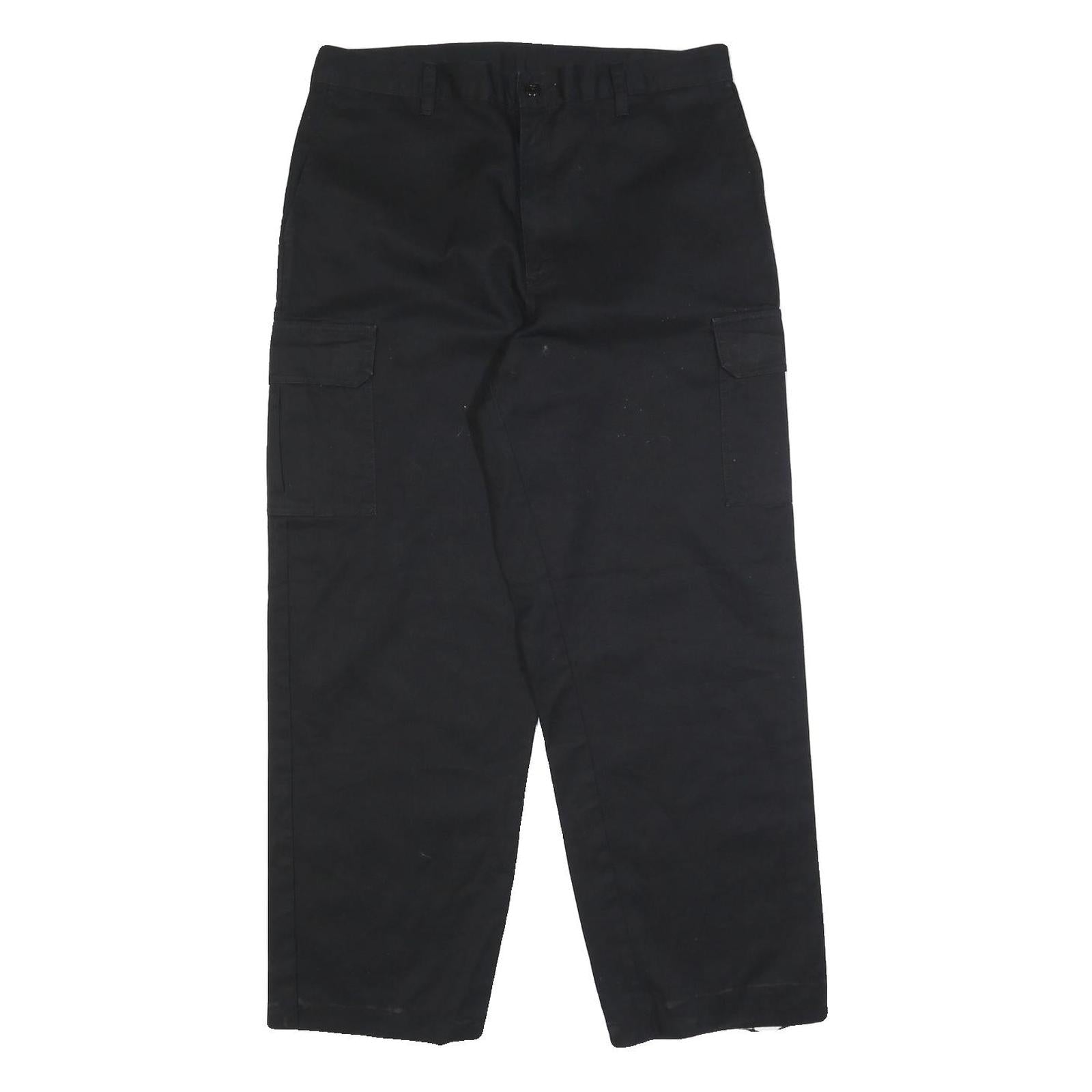 DICKIES Mens Cotton Blend Black Relaxed Cargo Trousers W33 L29 Workwear Zip