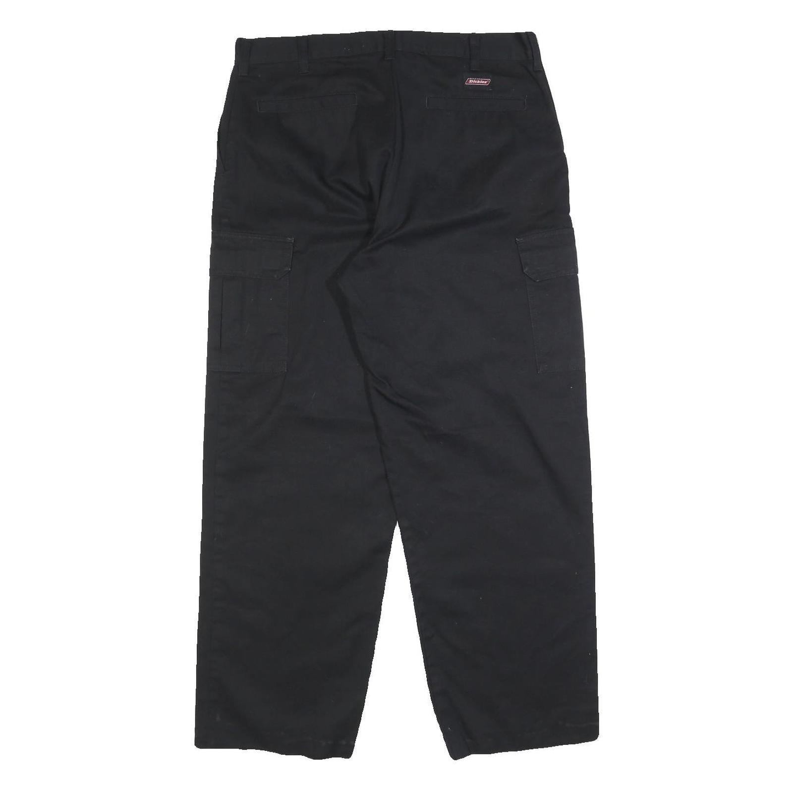 DICKIES Mens Cotton Blend Black Relaxed Cargo Trousers W33 L29 Workwear Zip