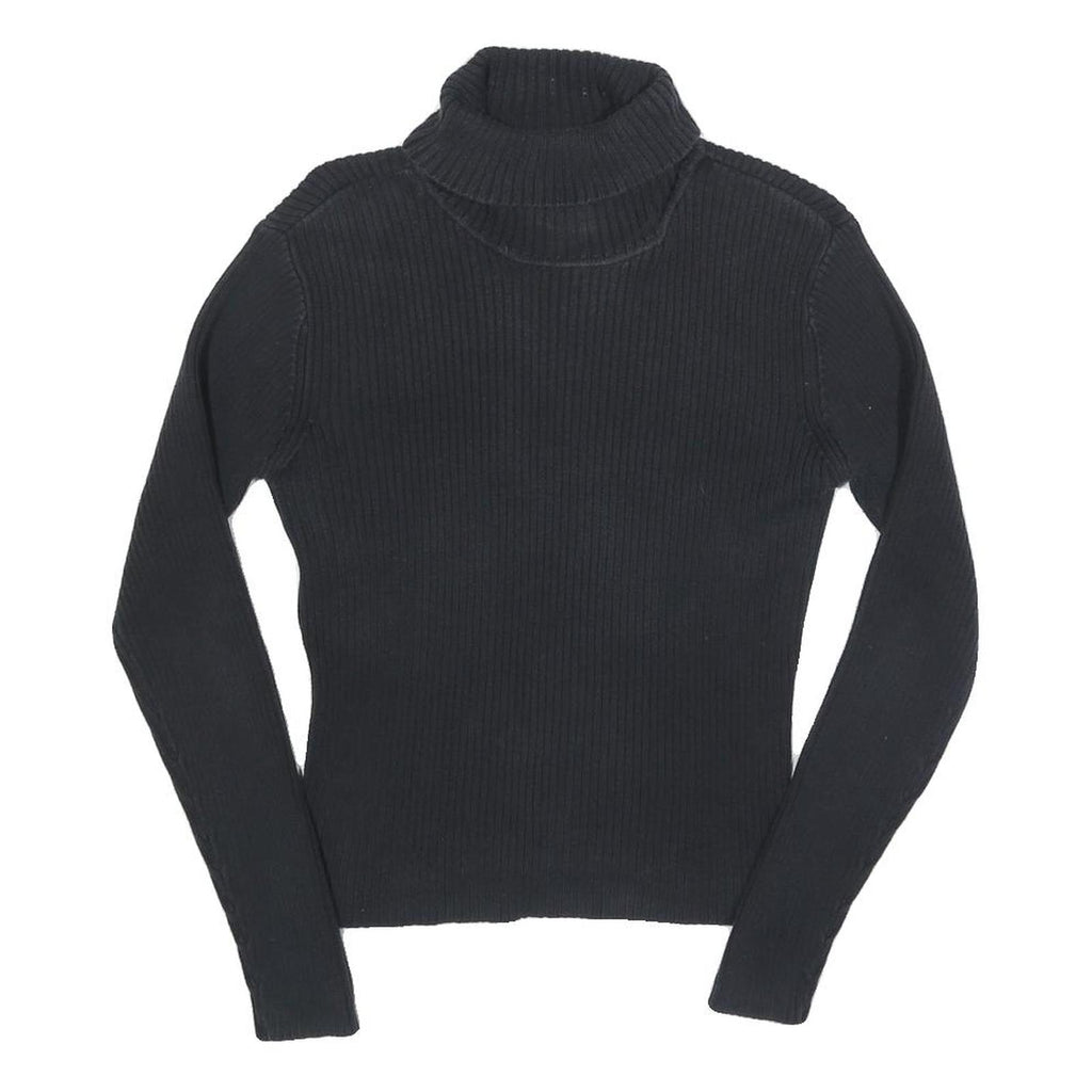 TOMMY HILFIGER Womens Black Plain Roll Neck Basic Knit Jumper M Cotton Knitwear