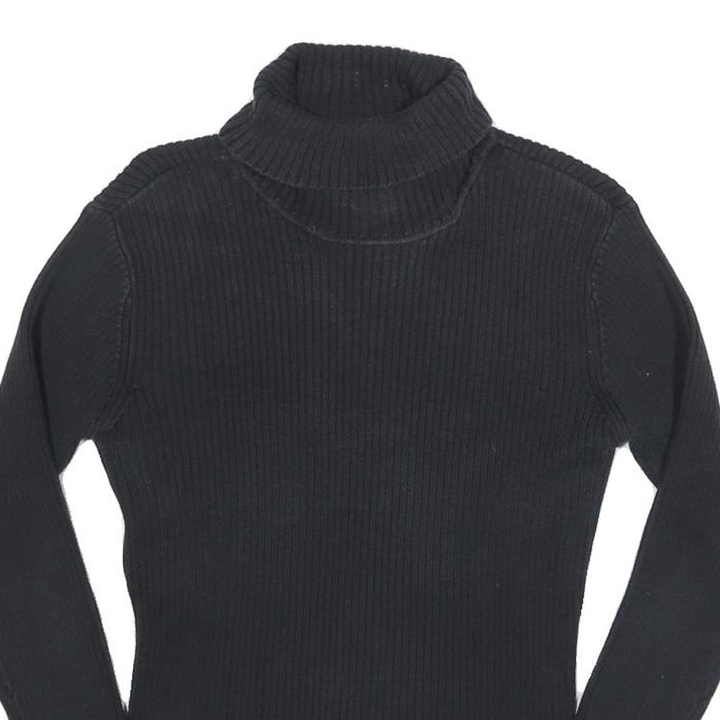 TOMMY HILFIGER Womens Black Plain Roll Neck Basic Knit Jumper M Cotton Knitwear