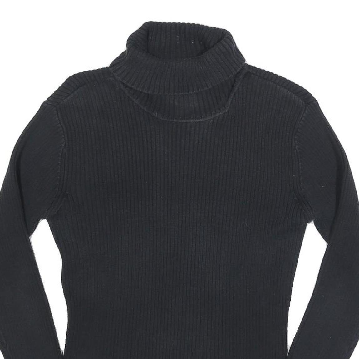 TOMMY HILFIGER Womens Black Plain Roll Neck Basic Knit Jumper M Cotton Knitwear