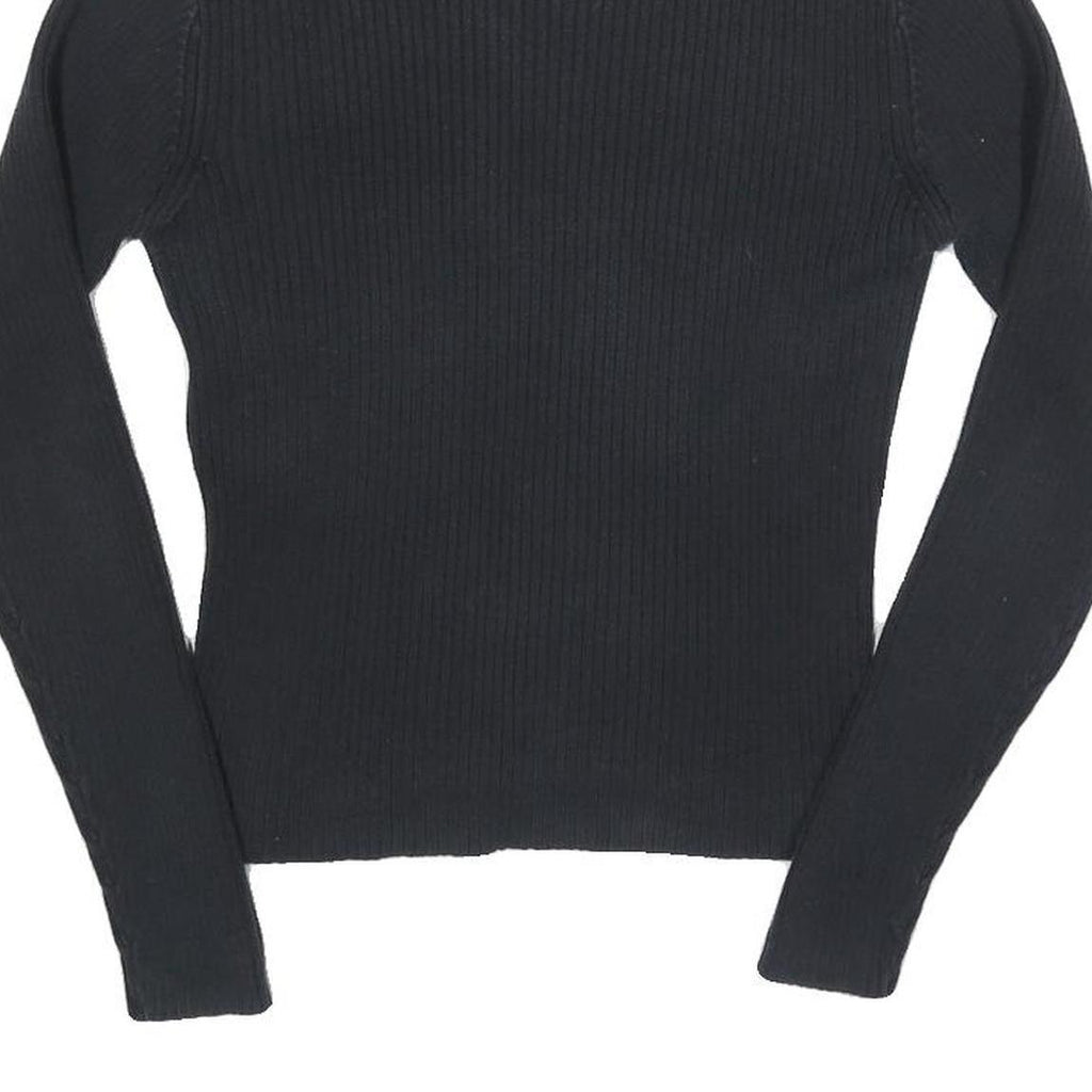 TOMMY HILFIGER Womens Black Plain Roll Neck Basic Knit Jumper M Cotton Knitwear