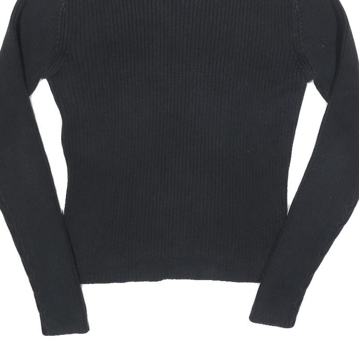 TOMMY HILFIGER Womens Black Plain Roll Neck Basic Knit Jumper M Cotton Knitwear