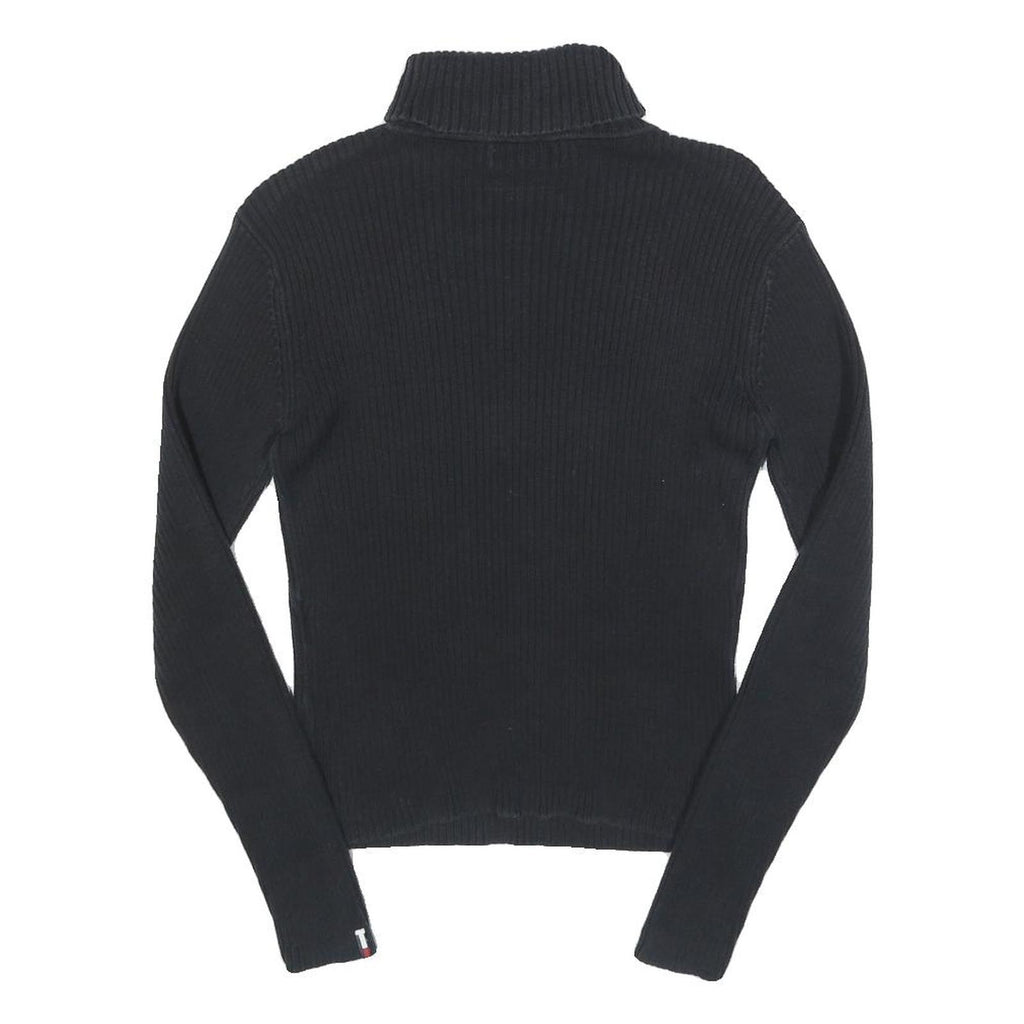 TOMMY HILFIGER Womens Black Plain Roll Neck Basic Knit Jumper M Cotton Knitwear