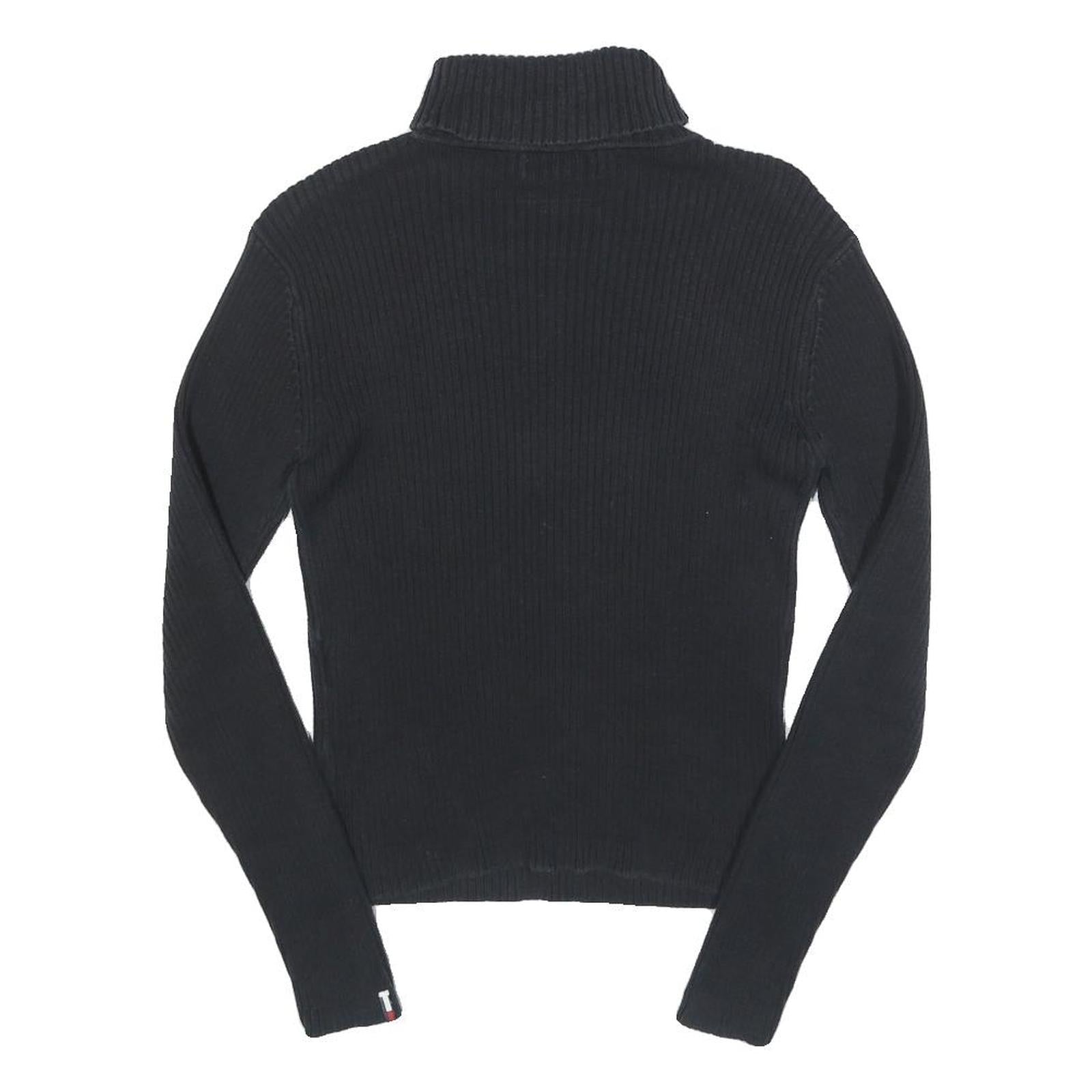 TOMMY HILFIGER Womens Black Plain Roll Neck Basic Knit Jumper M Cotton Knitwear