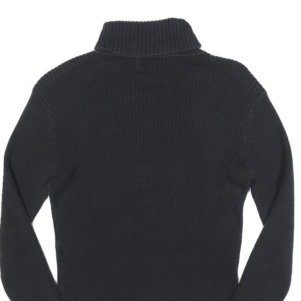 TOMMY HILFIGER Womens Black Plain Roll Neck Basic Knit Jumper M Cotton Knitwear