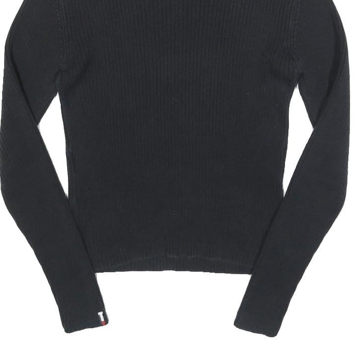 TOMMY HILFIGER Womens Black Plain Roll Neck Basic Knit Jumper M Cotton Knitwear
