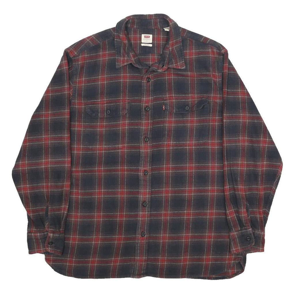 LEVI'S Mens Red & Navy Check Shirt L Cotton Classic Flannel Lightweight