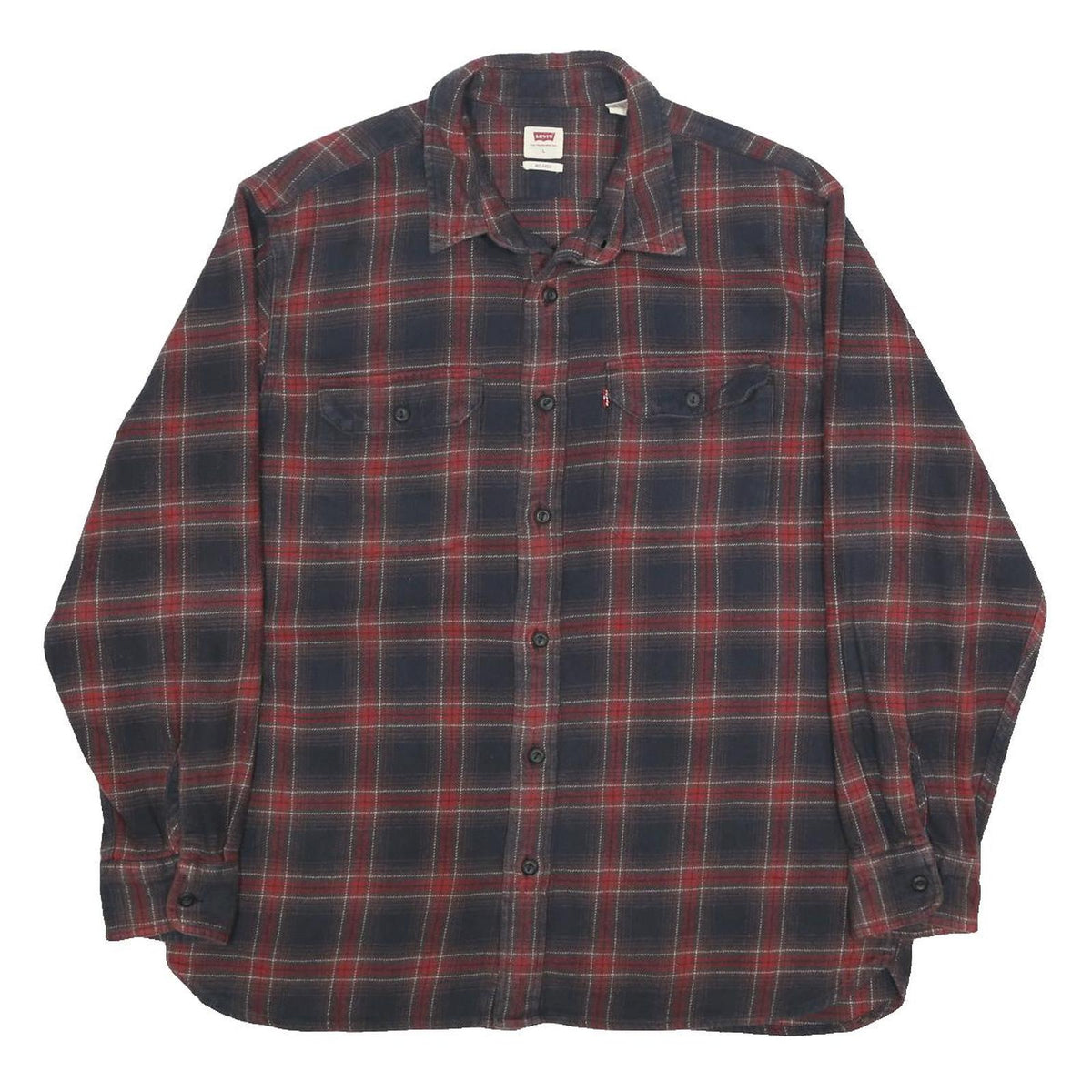 LEVI'S Mens Red & Navy Check Shirt L Cotton Classic Flannel Lightweight