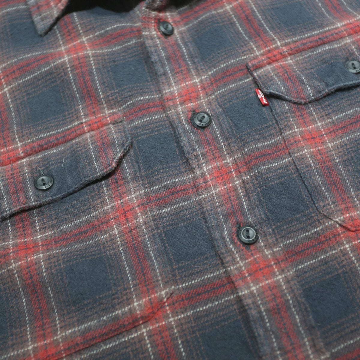 LEVI'S Mens Red & Navy Check Shirt L Cotton Classic Flannel Lightweight