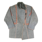 ANTOINE Womens Grey & Pink Suede Button Jacket M Shearling Long Sleeve Outerwear