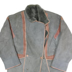 ANTOINE Womens Grey & Pink Suede Button Jacket M Shearling Long Sleeve Outerwear