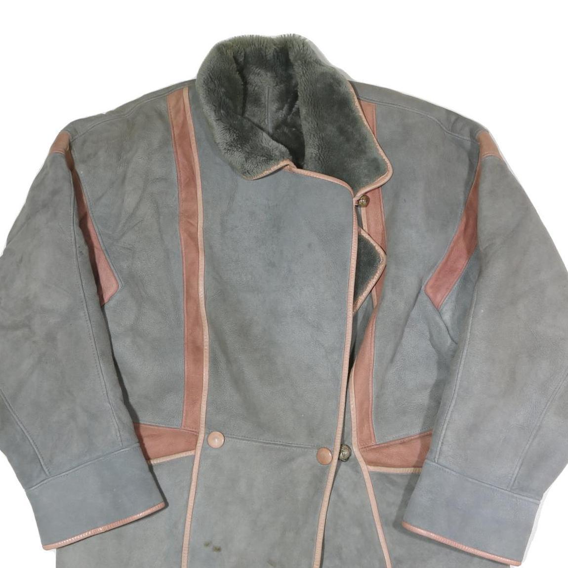 ANTOINE Womens Grey & Pink Suede Button Jacket M Shearling Long Sleeve Outerwear