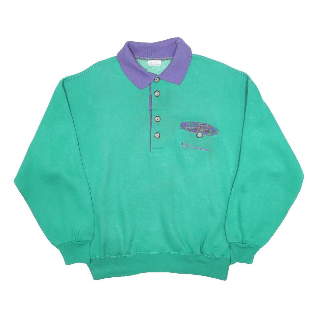 SERGIO TACCHINI Mens Green & Purple Polo Collar M Cotton Blend Sweatshirt Casual