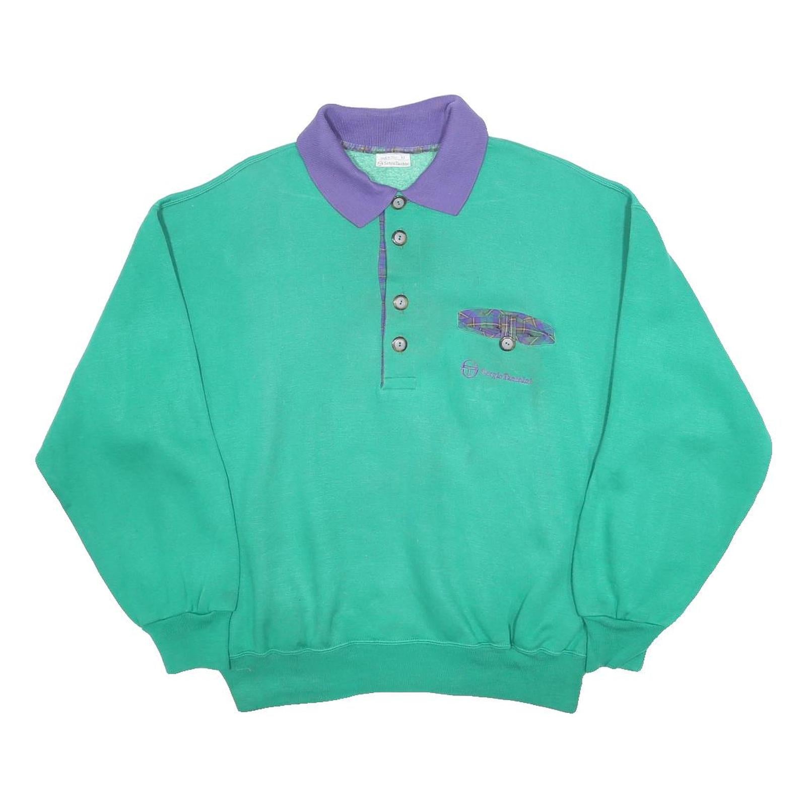 SERGIO TACCHINI Mens Green & Purple Polo Collar M Cotton Blend Sweatshirt Casual