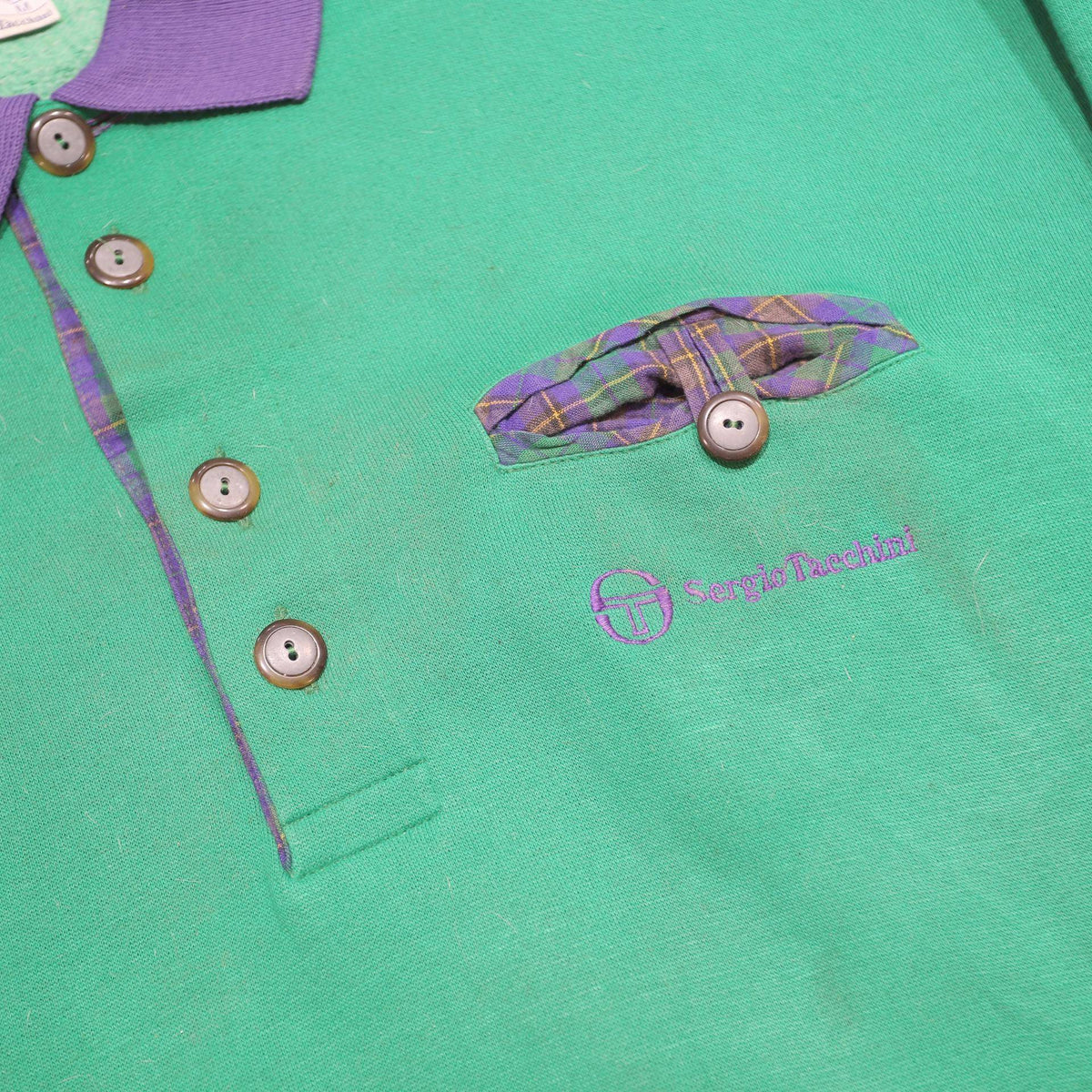 SERGIO TACCHINI Mens Green & Purple Polo Collar M Cotton Blend Sweatshirt Casual