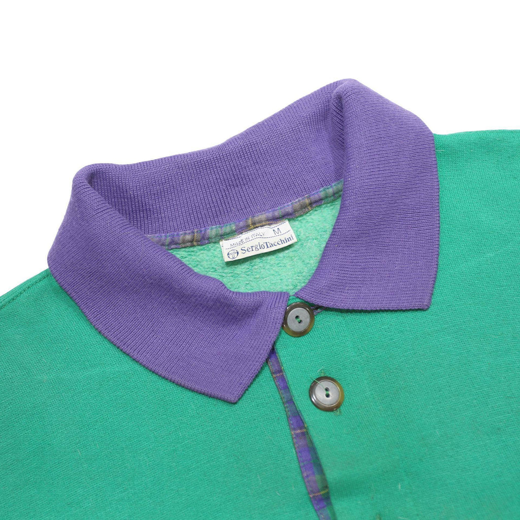 SERGIO TACCHINI Mens Green & Purple Polo Collar M Cotton Blend Sweatshirt Casual