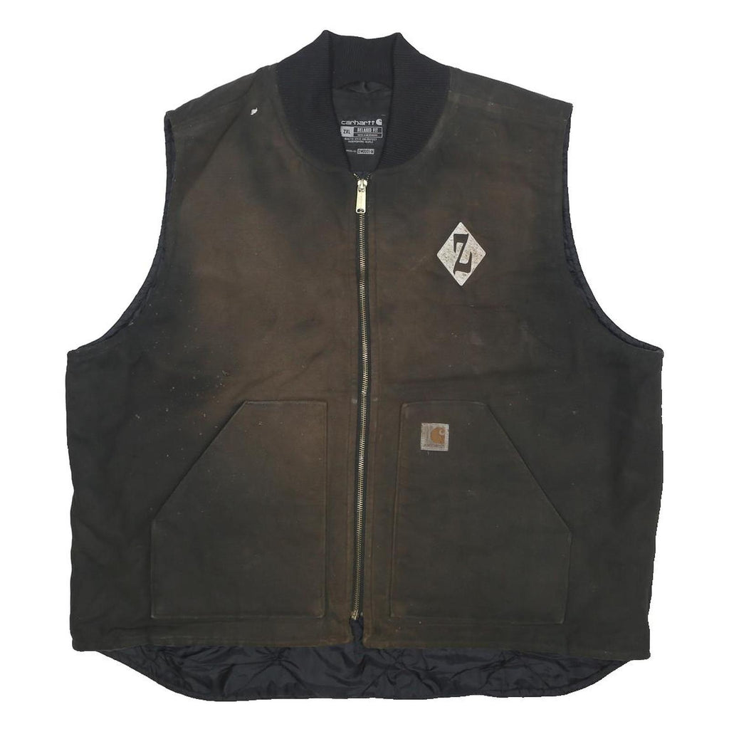 CARHARTT Mens Black & Brown Workwear Jacket 2XL Cotton Zip Relaxed Fit