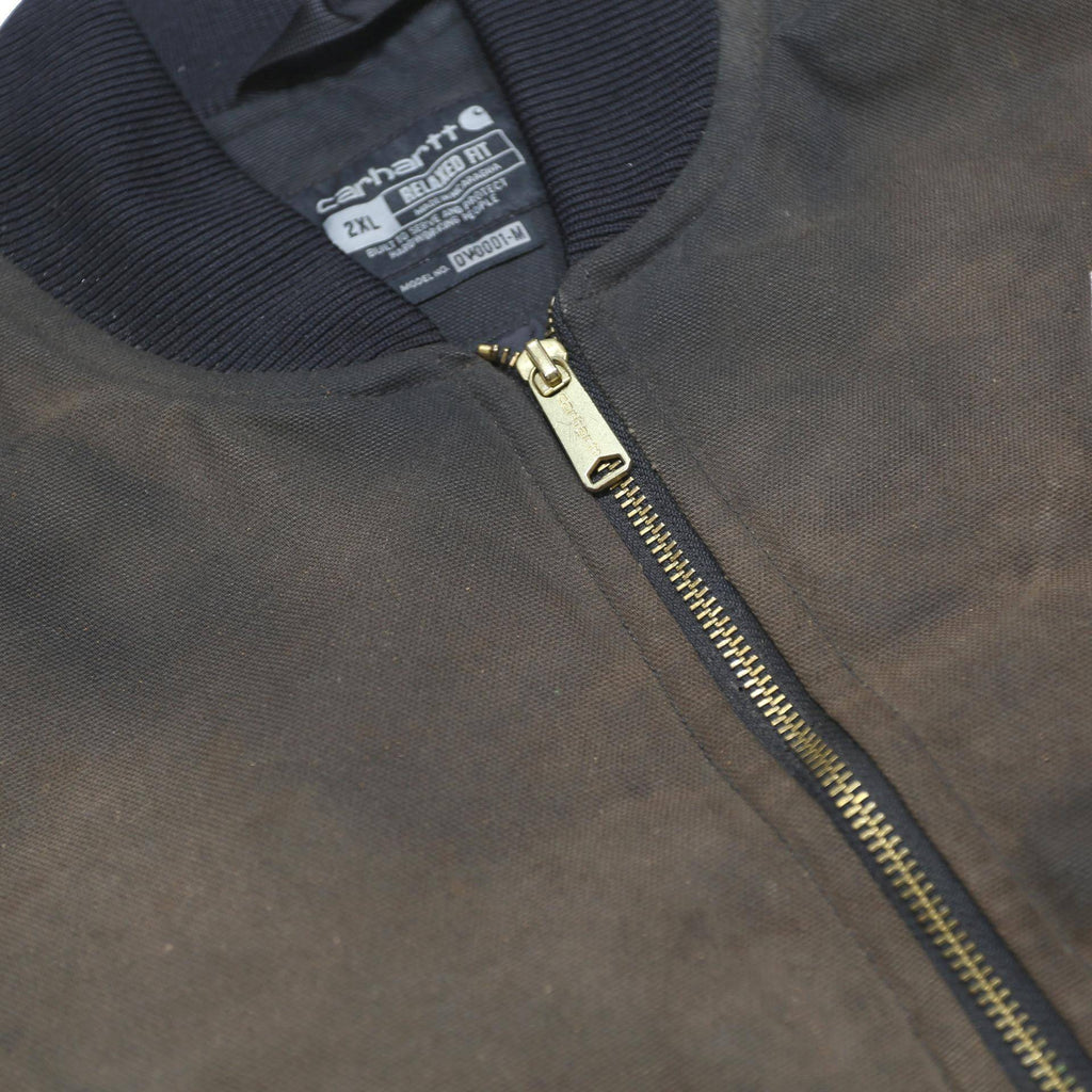 CARHARTT Mens Black & Brown Workwear Jacket 2XL Cotton Zip Relaxed Fit