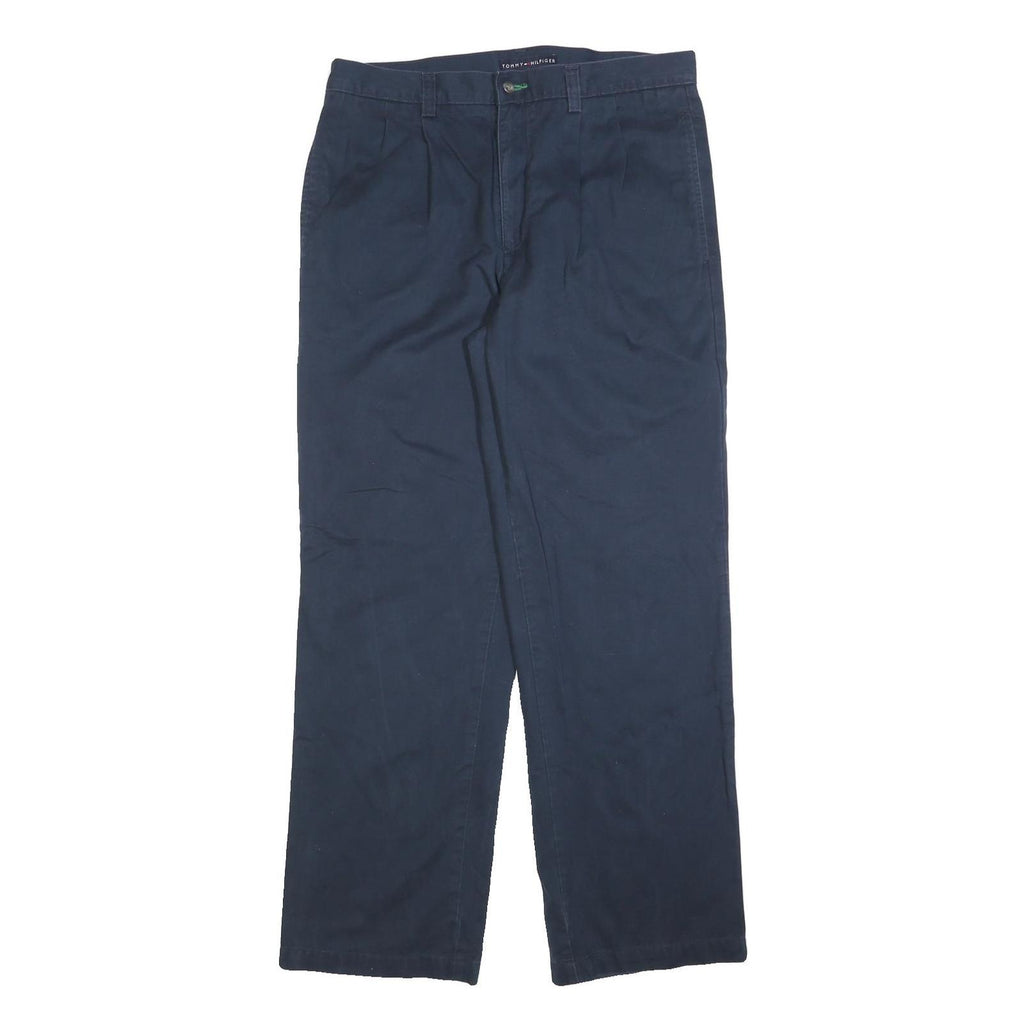 TOMMY HILFIGER Mens Cotton Blend Navy Regular Straight Trousers W33 L32